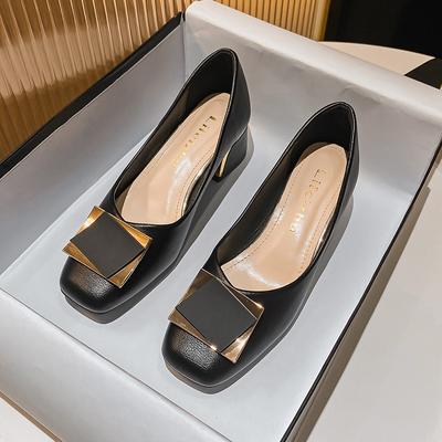 Plus Size 43 Women Mid Chunky Heel Pumps Square Toe Fashion Buckle Slip On Office Lady Leahter Shoes Wedding Shoes