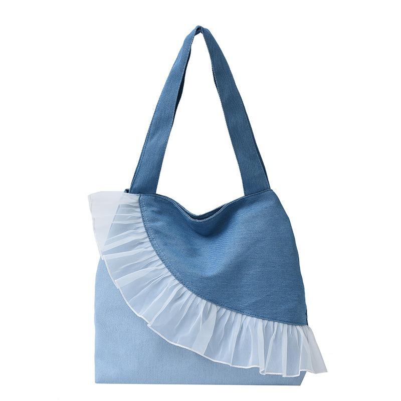 Stylish Large-capacity Splicing Tote Bag Women's New Sweet Lace Shoulder Bag Casual Commuter Bag