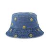 Chic cute smiley denim bucket hat female summer versatile student travel sunshade sunscreen hat tide