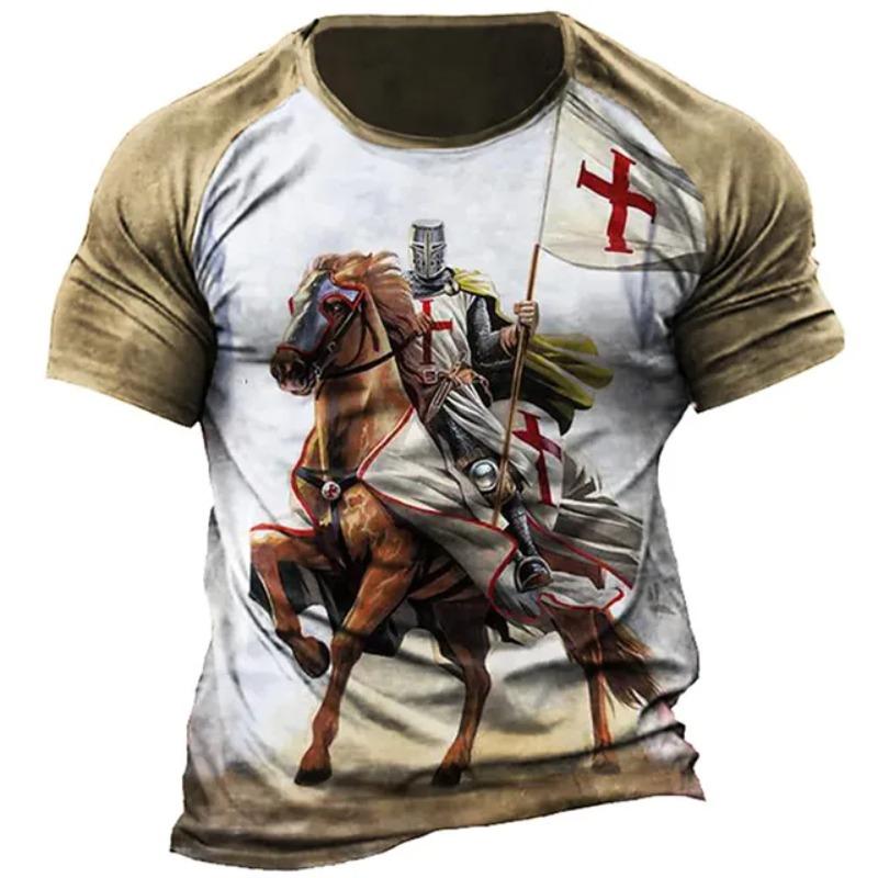 2026 Nuove T-shirt Vintage da Uomo Stampa Cavalieri Templari Per Uomo Estive Oversize Magliette a Manica Corta Casual Girocollo Abbigliamento Uomo