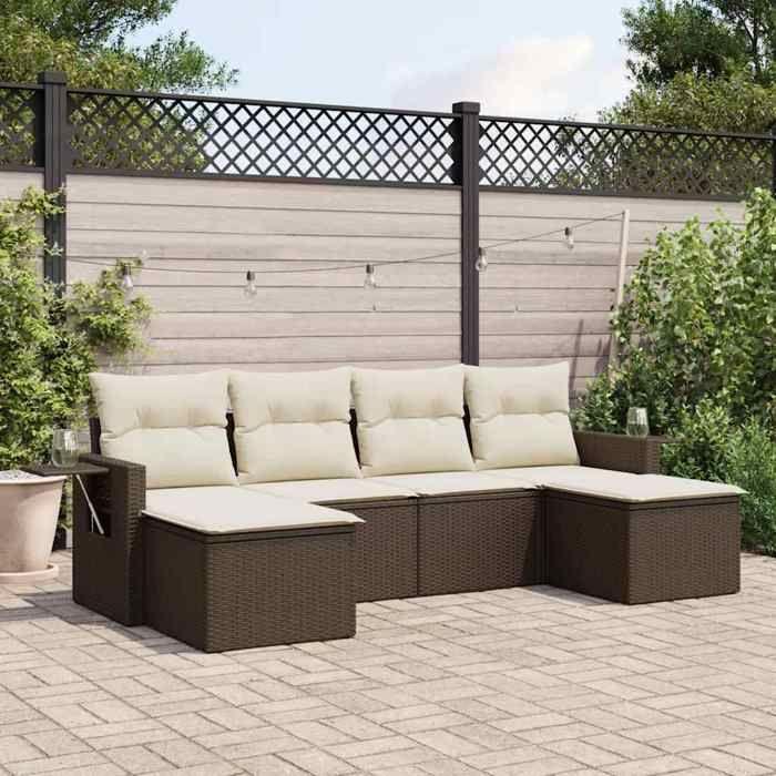VidaXL Salon de Jardin avec Coussins 6 pcs, Canapés de Terrasse, Ensemble de Meubles de Patio, Mobilier d'Extérieur, Marron 3220522