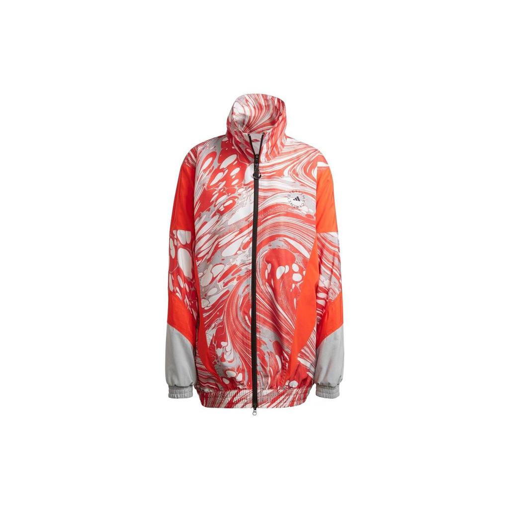 Adidas Color Block Logo Print Zip Jacket Women Jacket Orange HI6065