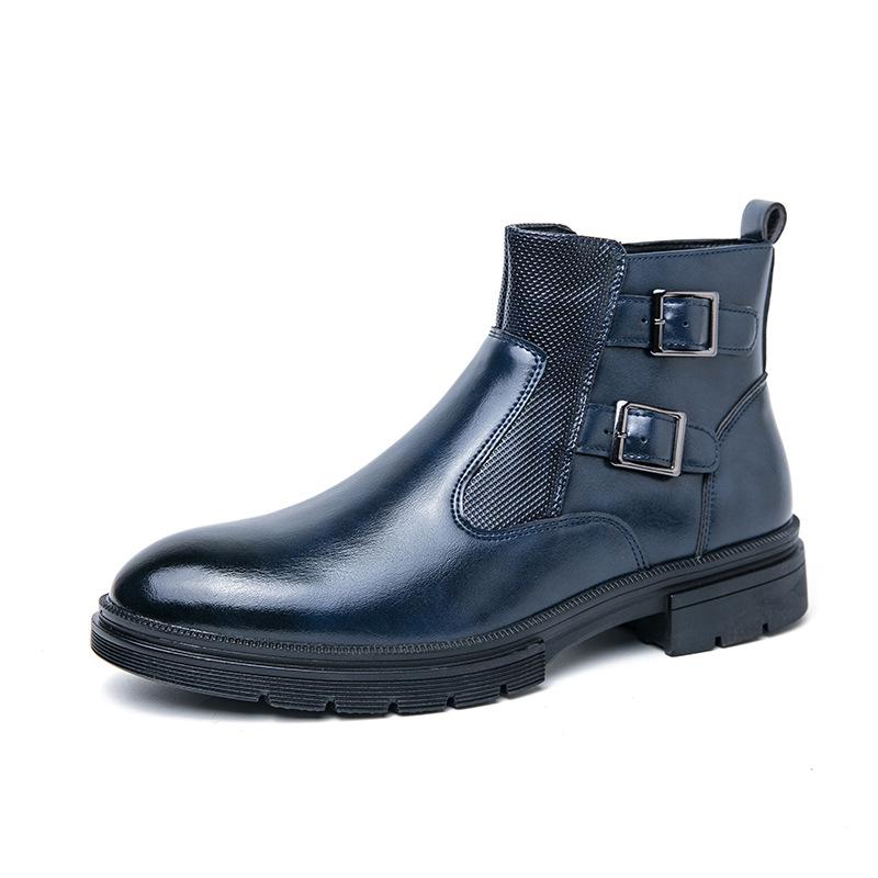 Men's Plus Size 46 Autumn/Winter Martin High-Top Leather Boots, British Style, Double Buckle Slip-On