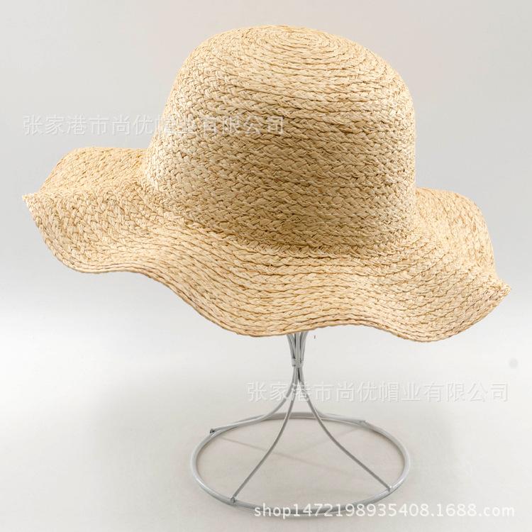 Summer New Wavy Edge Raffia Big Eaves Hat Summer Sun Protection Sunshade Raffia Straw Hat Travel Beach Straw Hat