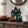 Haunted House Decoration Witch Wooden Table Centerpiece Spooky Castle Black Cat Standing Halloween