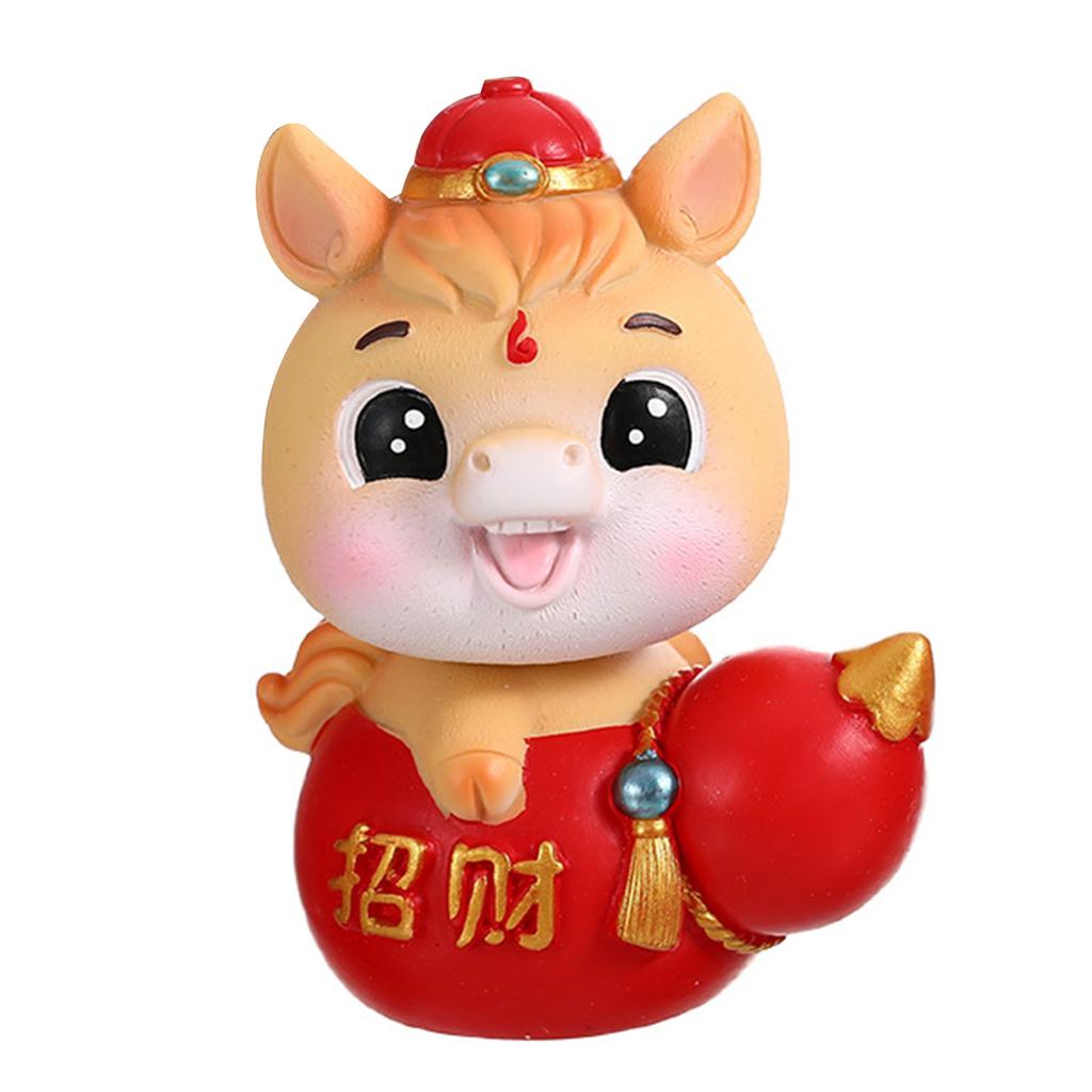 Animal Horse Nodding Resin Statue For Desktop Shelf Or Vehicle Interior Decoration Chinese New Year Gift