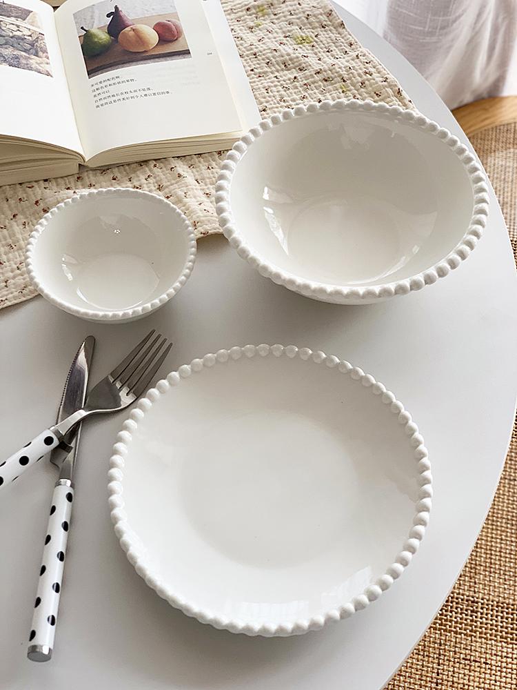 Dot Rim White Ceramic Plate Household 8 Inch Aesthetic Round Underglazed Colour Kitchen Tableware Korean Style Food Dessert Dish