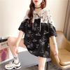 Damen Sommer T-Shirts mit Kapuze und kurzen Ärmeln, Übergröße, koreanischer Stil, lockere, übergroße Oberteile mit Cartoon-Motiv und süßem Bären-Print