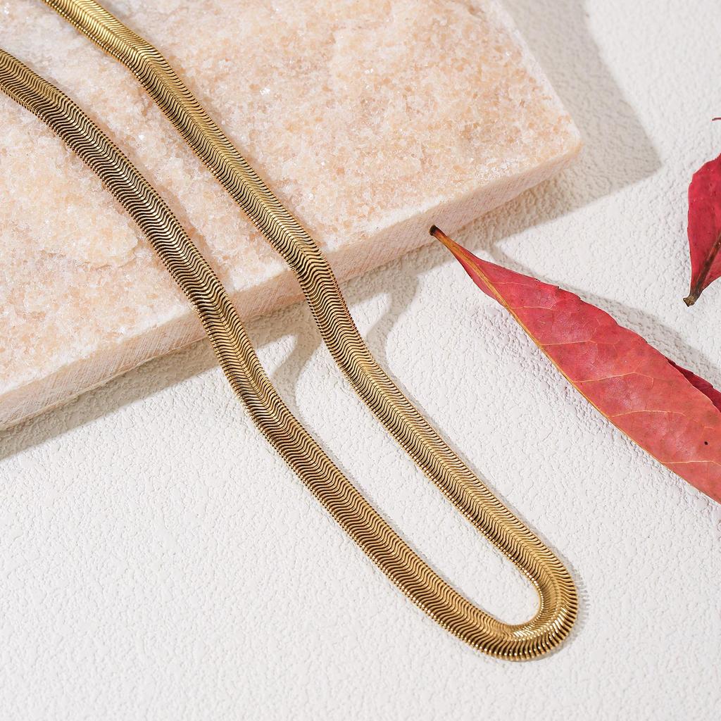Matte Gold Snake Bone Chain Necklace in 304 Stainless Steel