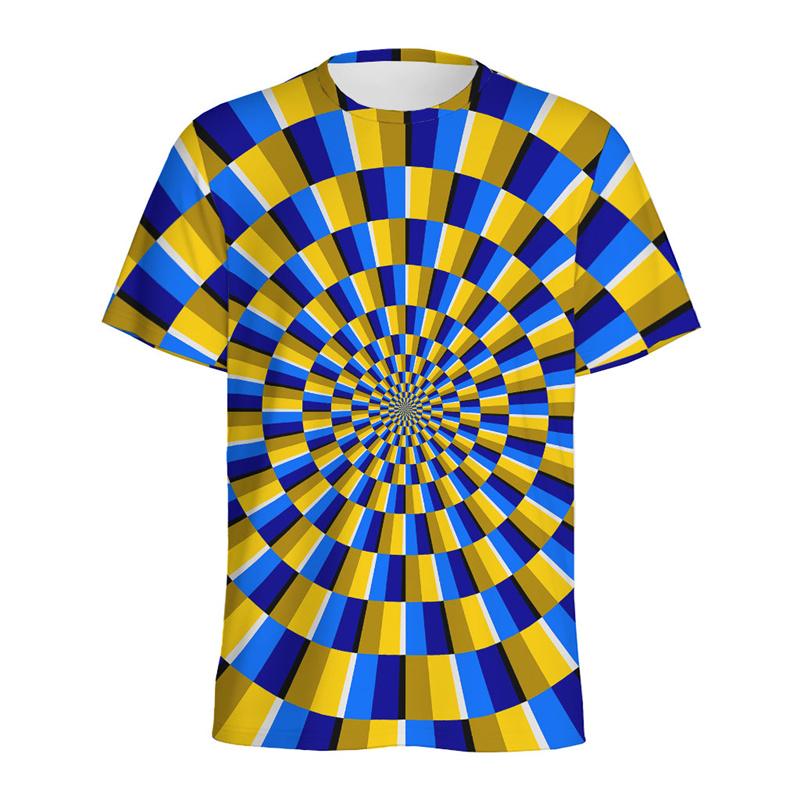 Men's Abstract Spiral Dizziness Printed T-shirt, Summer Casual Shorts, 3D Printed Fantasy T-shirt, Women's Streetwear