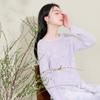 Sancai New Chinese Style Off-Shoulder Hollow Knit Sweater