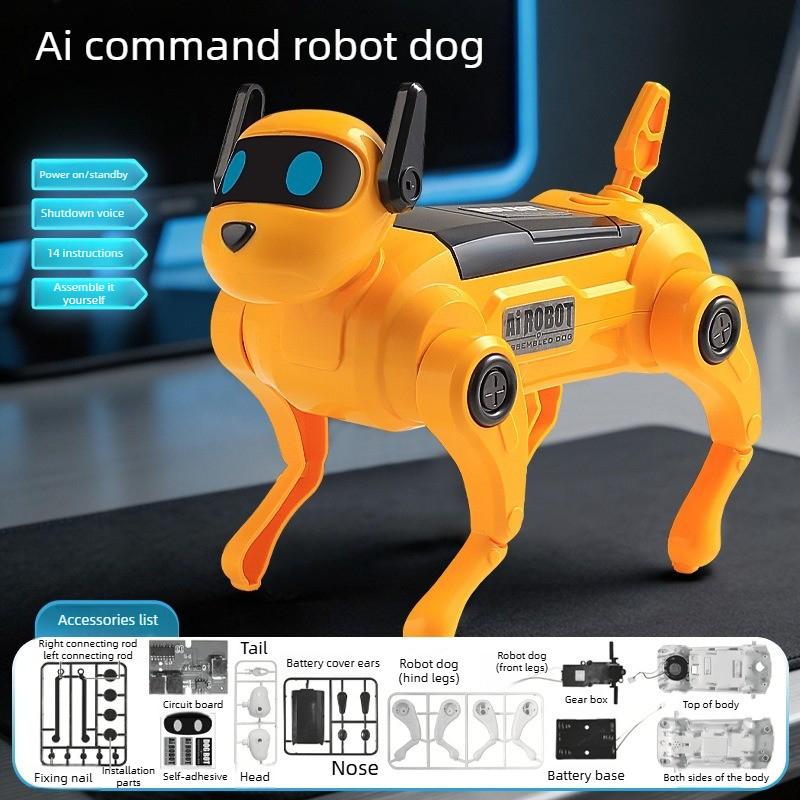 Electric Robot Dog AI Voice Control DIY Assembly Intelligent Robot Dog Mechanical Dog STEM Toy Science Experiment Kits жёлтый