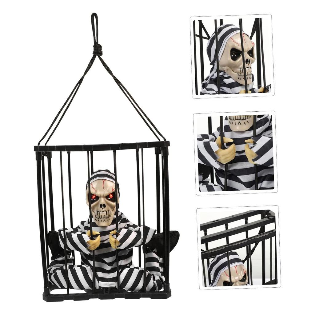 Halloween Scream Skull Cage Prisoner with Automatic Sensors Activation For Haunted Garden Or Indoor Scare Shows