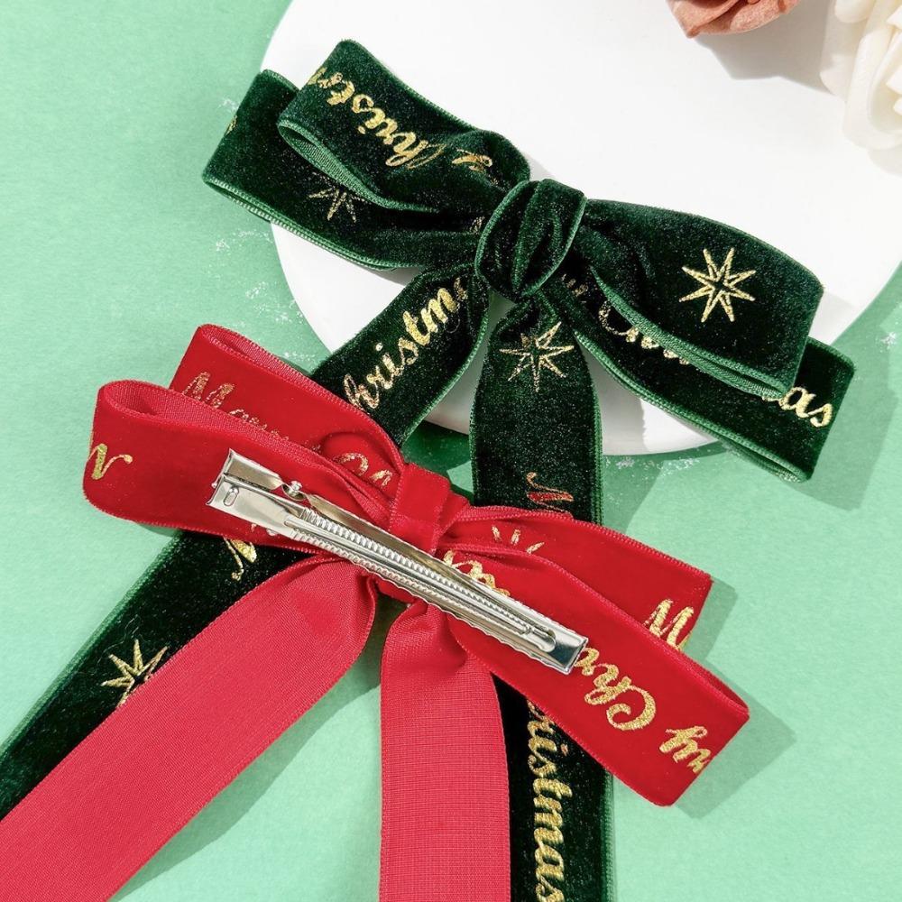 Sweet Bow Hair Accessory Red Velvet Ribbon Headdress Four Seasons Christmas Hair Clip  Daily
