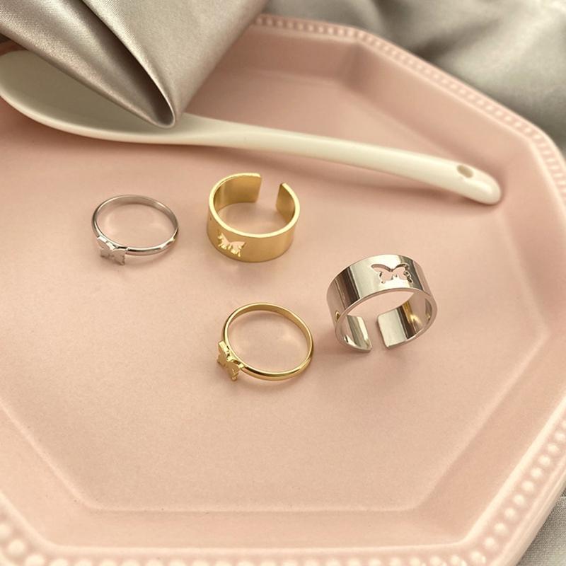 1 Pair Vintage for Butterfly Lovers Couple Rings Set Engagement Promise Bands Open Cuff Rings Adjustable Matching Ring