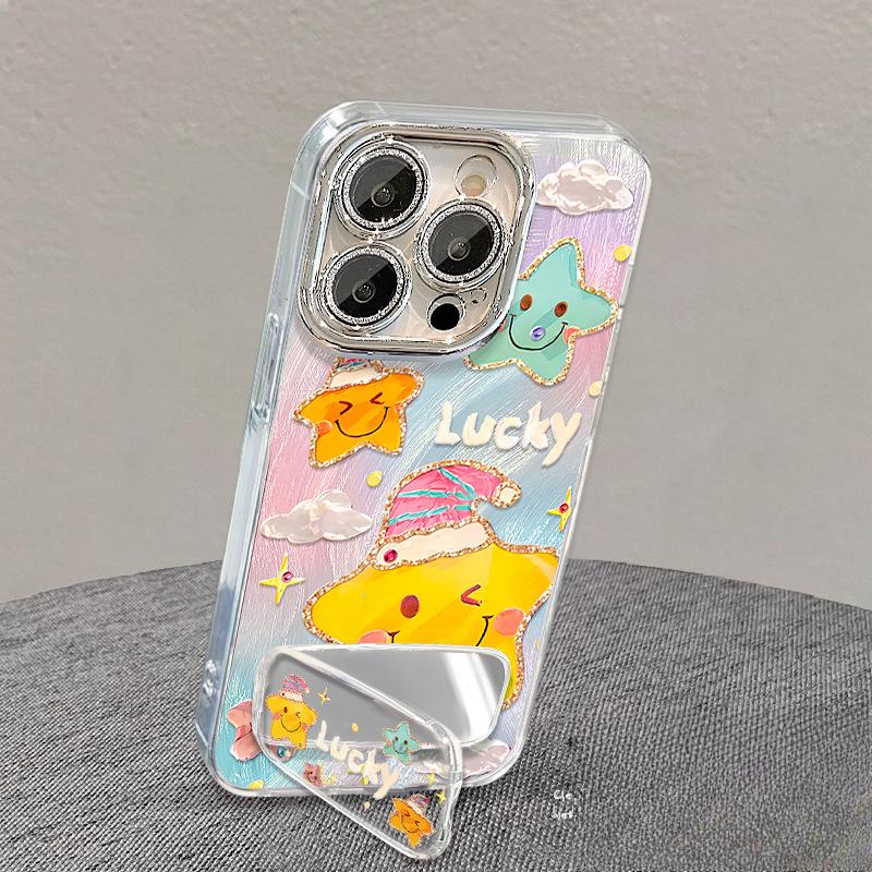 

Перьевая пряжа Масляная живопись Звезды Подходит для чехла для мобильного телефона Apple 16 Huawei Pura70pro Зеркальный кронштейн 13 Девушки 15/14 Redmi K40/K40 Pro