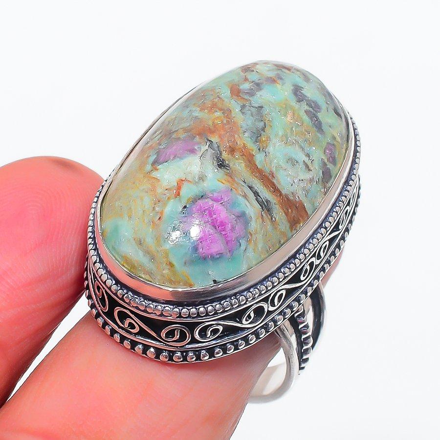 

Кольцо из стерлингового серебра 925 пробы с натуральным рубином и фукситом, размер 9 I8e85