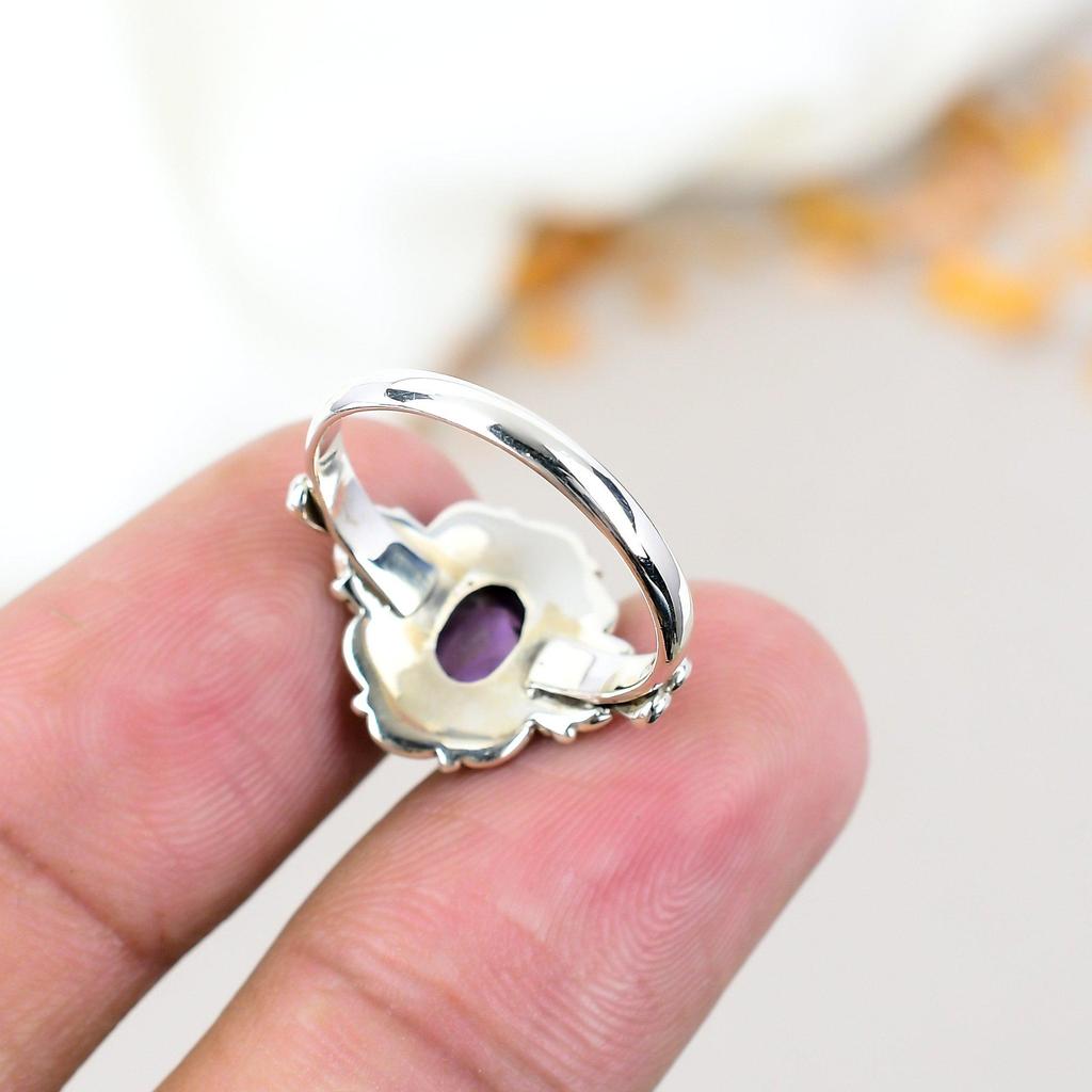 Amethyst Gemstone 925 Sterling Silver Oval Shape Handmade Jewelry Boho Ring For Women