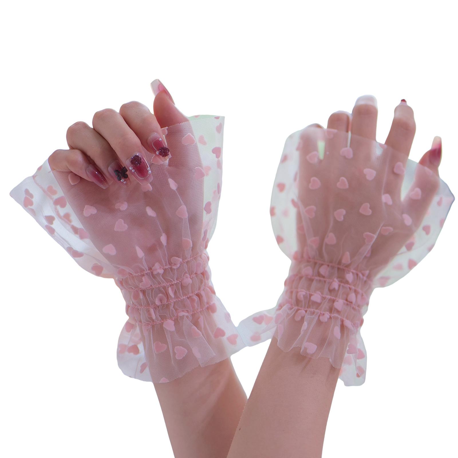 

Сетчатые нарукавники с сердечками для фотосъемки ногтей, дышащая прозрачная ткань, эластичные манжеты, модные аксессуары розовый