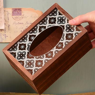Retro Wooden Tissue Holder Household Paper Towel Storage Box Desktop Napkin Organizer Removable Tissue Boxes For Home Office