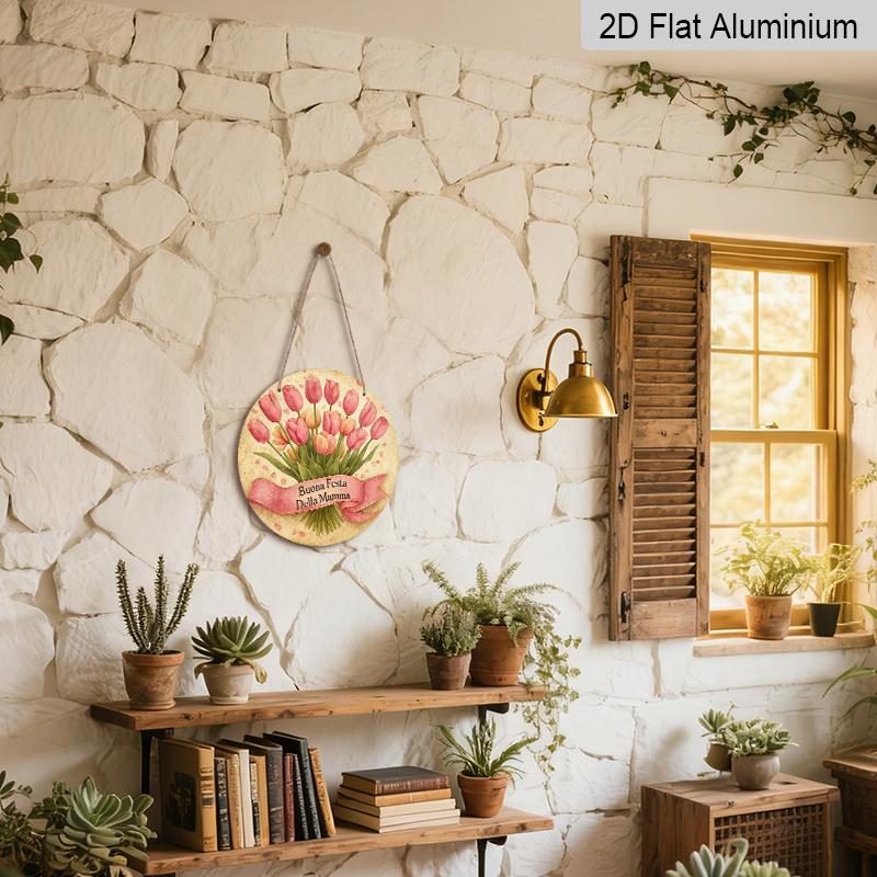 2D Flat - A Single 2D Flat, 7.87X7.87 Inch Round Aluminum Sign with a Vintage Design Featuring The Phrase "Happy Mother'S Day" And a "Floral Theme