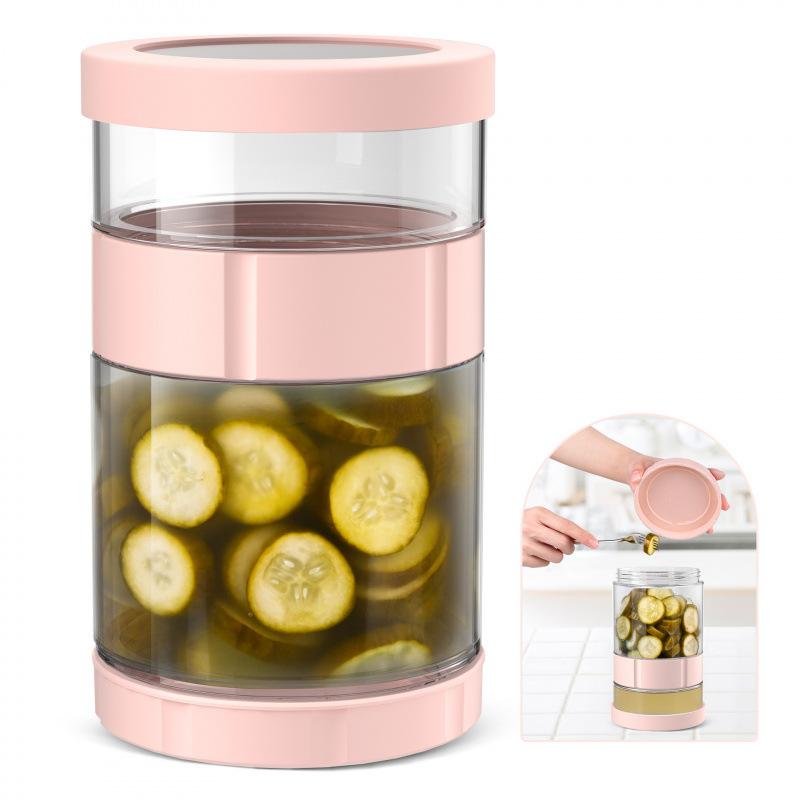 

Glass Pickle Jar Dry Wet Separation Pickle and Olive Jar Upside Down Kimchi Cucumber Container Hourglass Jar for Airtight Storag рожевий
