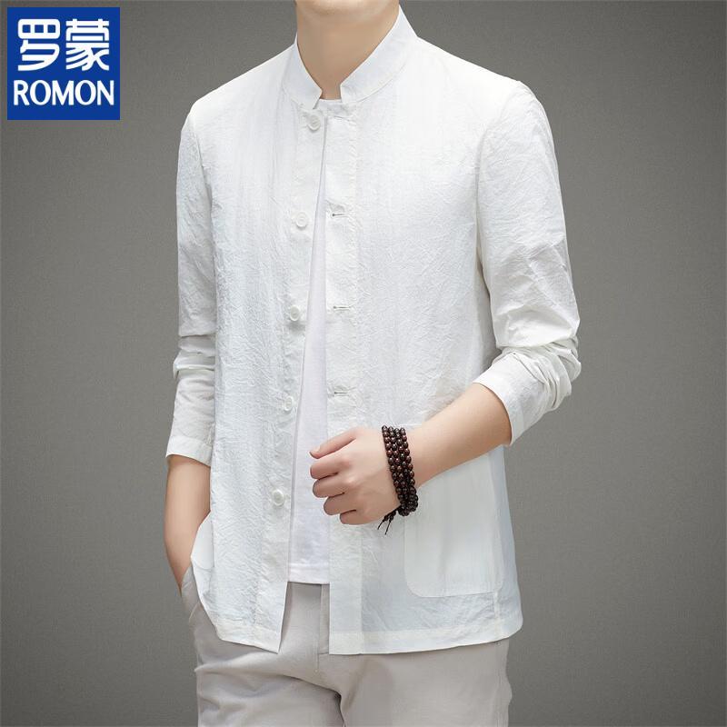 ROMON Men's Ultra-Thin Sun Protection Mandarin Collar Shirt