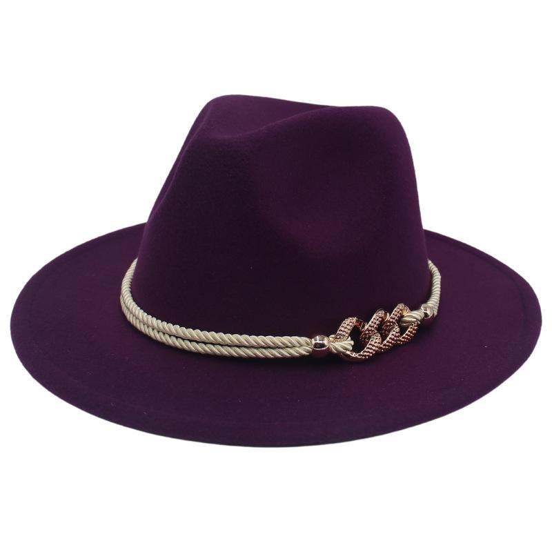 Jazz Hat Retro Men'S And Women'S Cotton Felt Hat Big Brim Panama Hat Gold Chain Hat