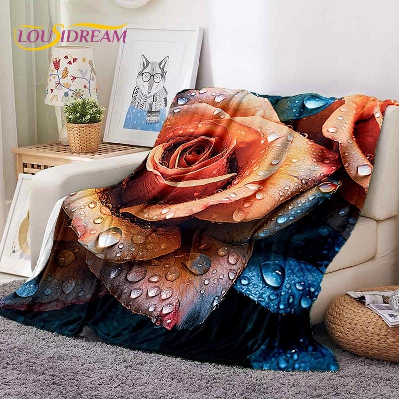 Mantas Suaves Románticas Nórdicas con Flores de Rosa 3D, Manta de Tiro para Mantener el Calor, Manta Cómoda para Picnic, Camas, Sofá, Dormitorio del Hogar, Regalo