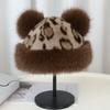 Retro leopard print plush bucket hat Mongolian hat women's autumn and winter new ears thickened warm ear protection imitation water