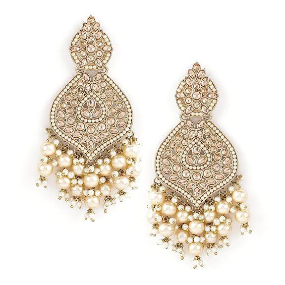 Chandelier Earrings Kundan Pearl Traditional Jewellery Wedding Festive Gift for Women & Girls