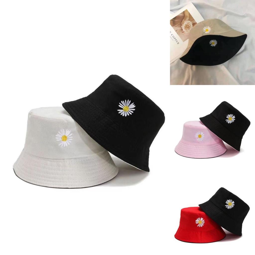 Trendy Double-sided Fisherman Hat For Women With Breezy Polyester Fabric And Daisy Print For All Seasons