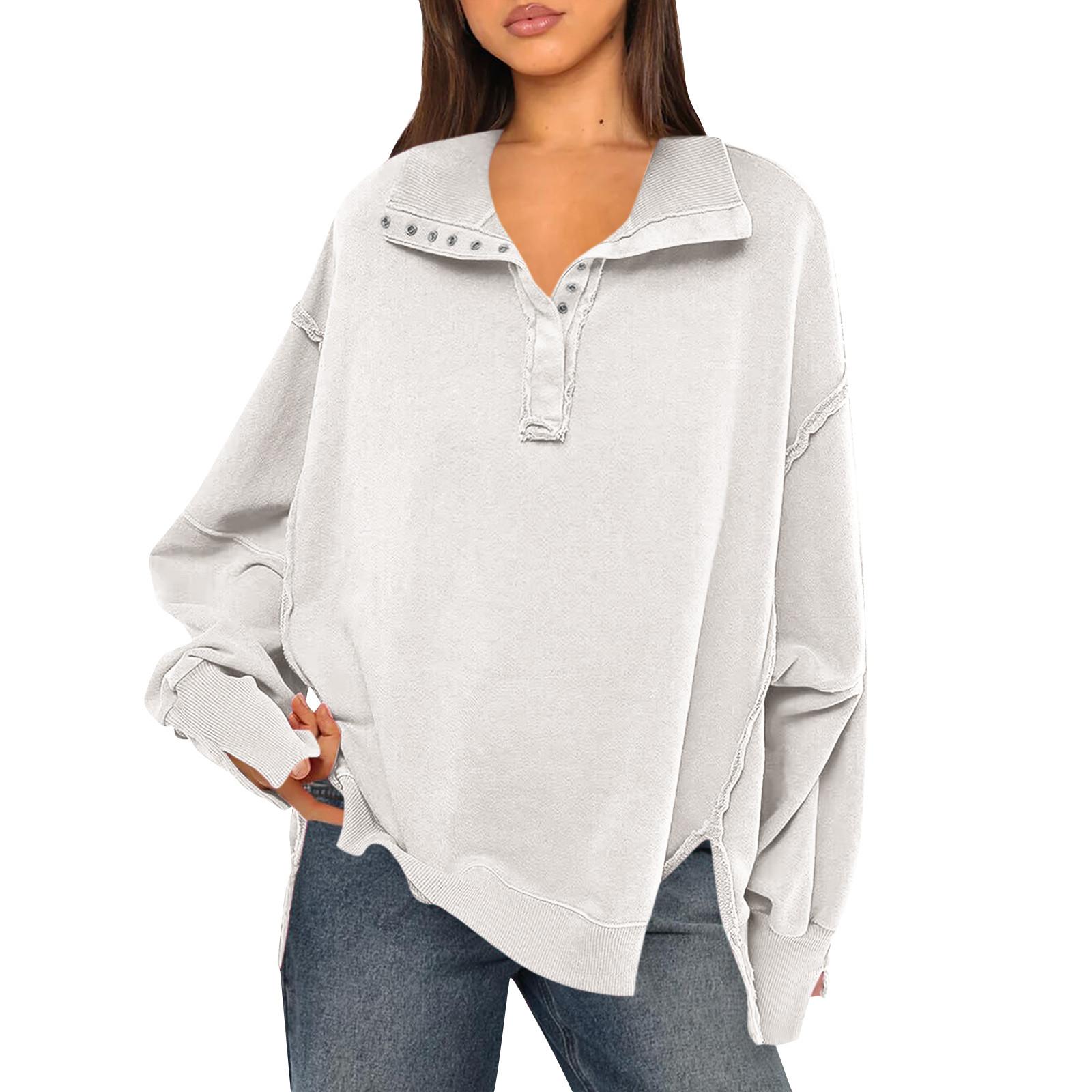 

Женские толстовки большого размера, толстовки с длинным рукавом, пуловер на пуговицах, туника, топы XL белый