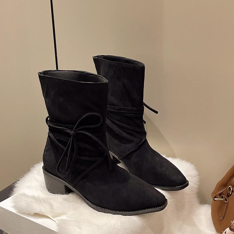 

осень-зима 2025 новые женские сапоги замшевые сапоги сапоги на толстом каблуке сапоги в стиле вестерн ковбойские сапоги удобные теплые универсальные сапоги-рыцари 40