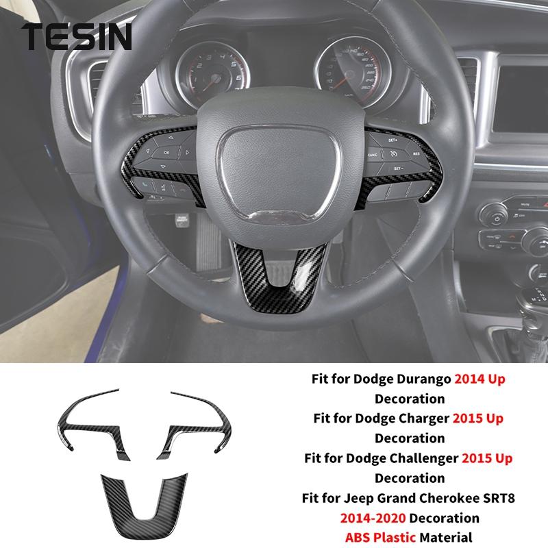 Car Carbon Fiber Grain Central Control Steering Wheel Gear Shift Decoration Cover for Dodge Charger 2015 Up Interior Accessories