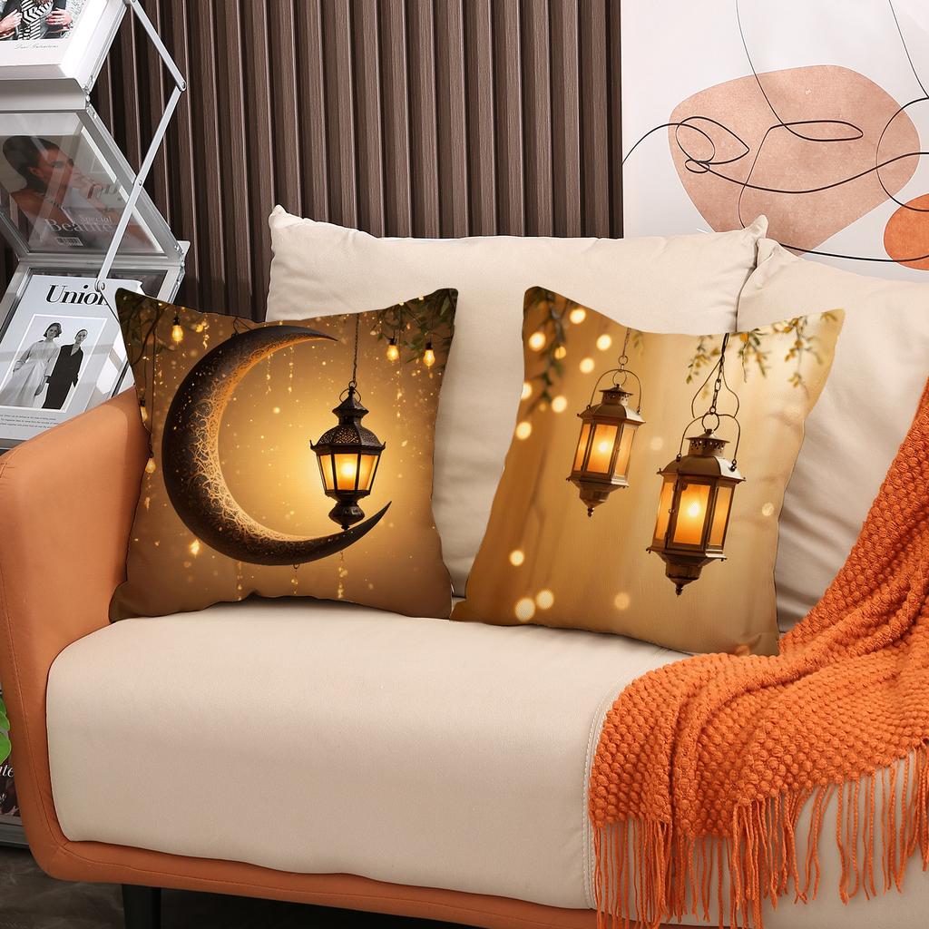 Moon Pillowcase Golden Lantern Print Decorative Seat Cushion Ethnic Atmosphere Arrangement Sofa Pillow