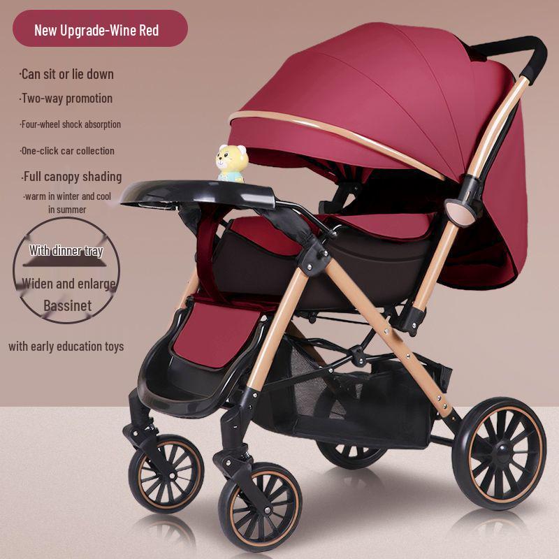Lightweight Reversible Stroller with Dining Tray - Four-Wheel, Folding, for Infants and Toddlers