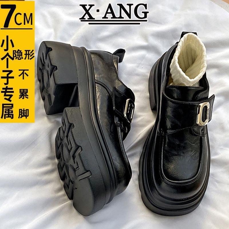 Coarse heel small leather shoes, genuine leather children's muffin shoes, thick sole heightening, small women's shoes, single shoes