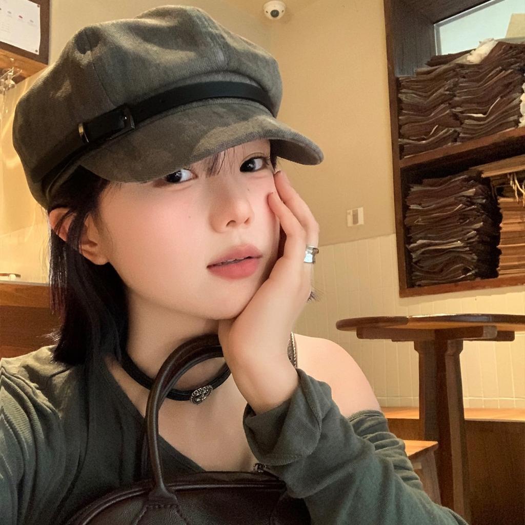 Japanese Retro Belt Buckle Suede Beret Women's Literary and Artistic Versatile Big Head Circumference Showing Face Small Cloud Painter Hat Trendy