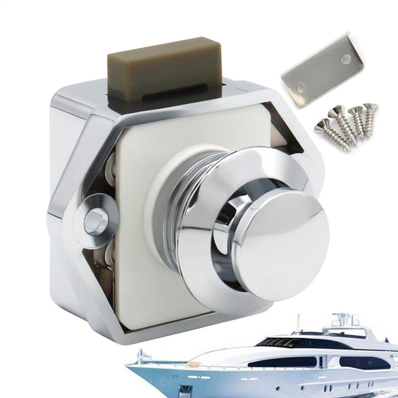 Push Button Lock RV Cabinet Door Latch Keyless Cupboard Locks RV Push Catches Knob Furniture Hardware for Caravan Home Yachts