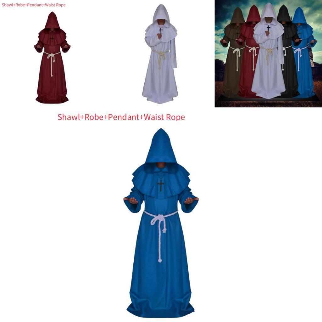 Medieval Monk Costume Wizard Priest Robe Shawl Set For Halloween Cosplay Enthusiasts
