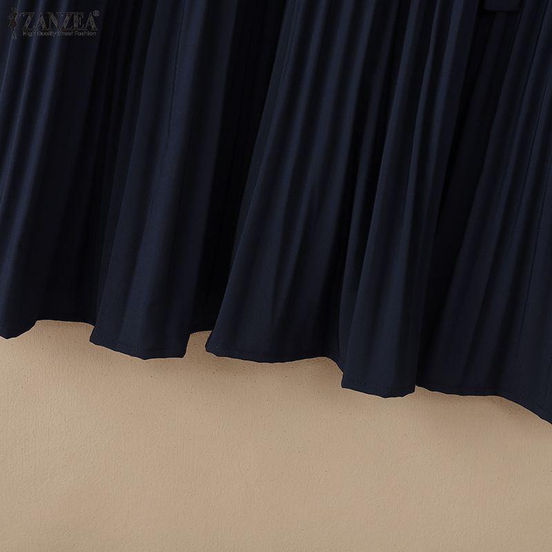 ZANZEA Women Casual Round Neck Summer 3/4 Sleeve Pleated Dress