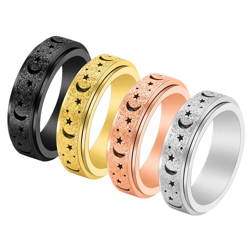 Rotatable Stainless Steel Star Moon Stress Relief Ring for Women