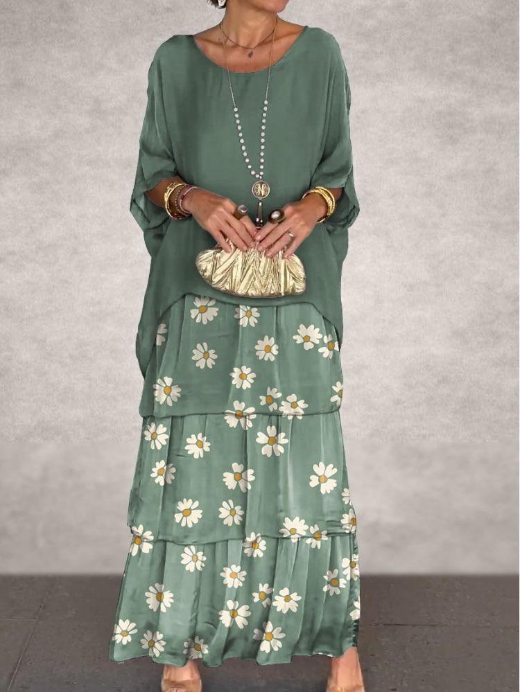 Chiffong Elegant Mode Trendig Nät Fladdermusärm Lång Maxiklänning