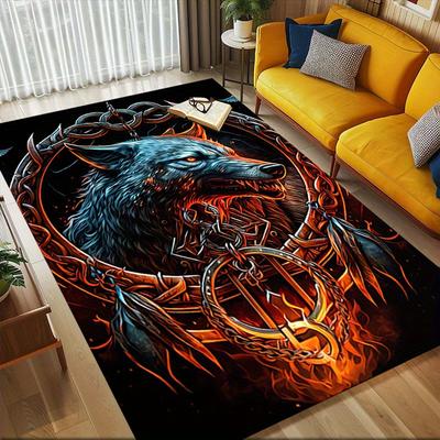 1 stuks Wolf Vlammen Thema Tapijt voor Huisdecoratie, Antislip Kantoortapijt, Stoelmat, Buitentapijt, Kerst- en Halloweencadeaus-0731074