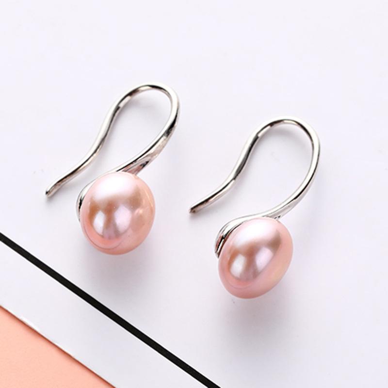 Classic Female   Silver Needle Round Natural Pearl Hanging Earrings For Women Pendientes Oorbellen Brincos