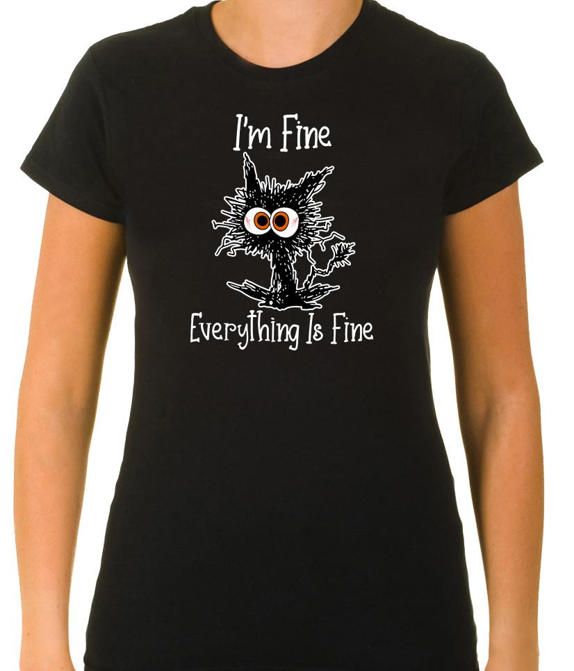 

I m fine, Everything is fine, cat, 3/4 Short Sleeve T Shirt Woman G594 S