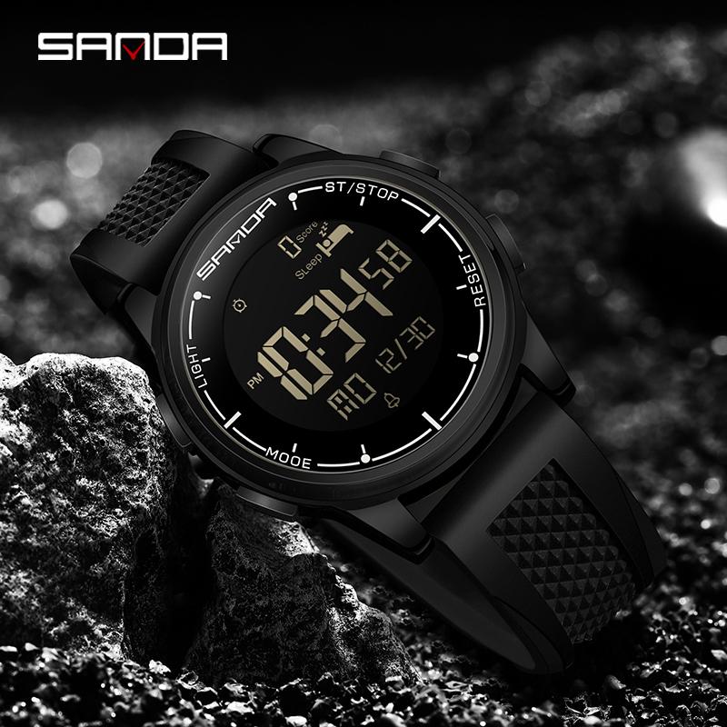 SANDA 9064 Silicone Strap Men's Electronic Digital Watch Sport Outdoor Multifunctional 50M Waterproof Male Wristwatch