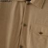 INCERUN 2PCS Autumn Men Lapel Neck Corduroy Long Sleeve Shirt Long Straight Pants Sets Outfits