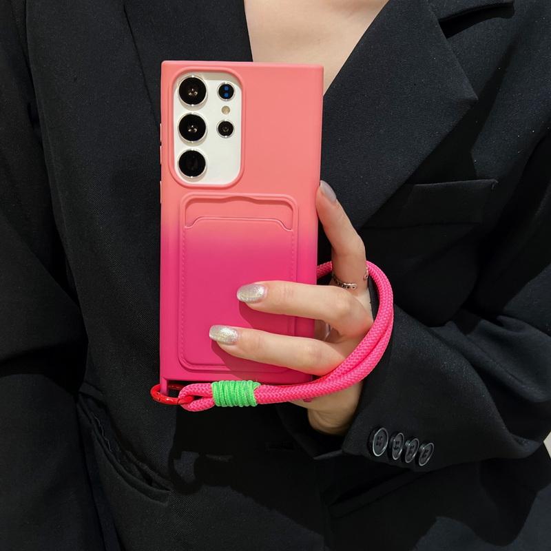 Colorful Simple Soft Silicone Case For Samsung Galaxy S24 S23 Ultra S21 S20 FE A54 A35 A55 A14 with Hand Strap Shockproof Lens Protection Phone Cover